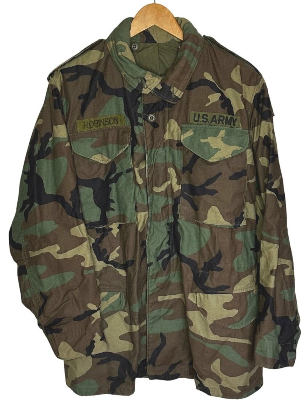 Vtg US Army M65 Field Coat Mens Small Long Woodland Liner Cold Weather 90s